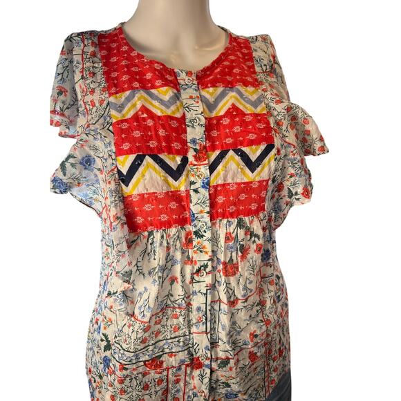 Anthropologie Let Me Be White Red Floral Airy Swiss Dot Cotton Top 2 NWT - Picture 3 of 8